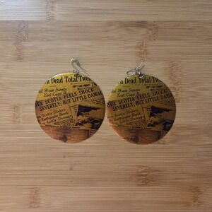 Vintage Unsigned Nova Scotia Newspaper Article Large 2.5" Round Dangle Earrings